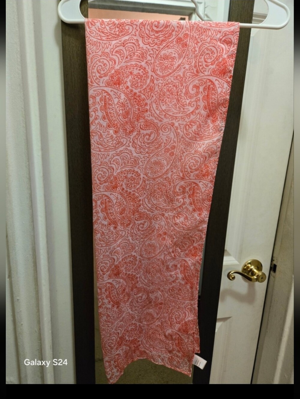Paisley Print Cotton Scarf in Orange and Cream
